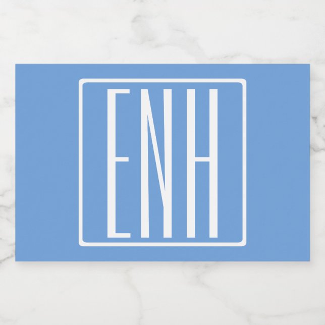 Étiquette Pour Bocaux Monogramme Initiales 3 Moderne Gras | Bleu Clair (Étiquettes simples)