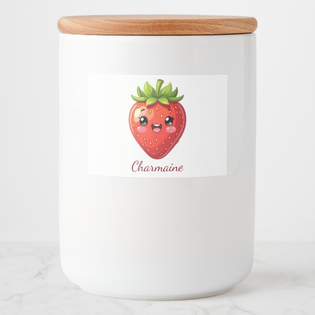 Étiquette Pour Bocaux Monogramme jolie fraise kawaii (Devant)