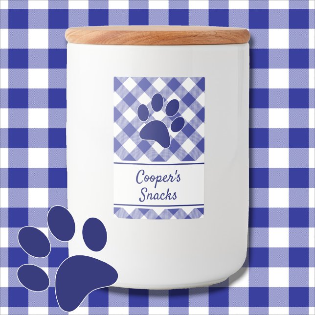 Étiquette Pour Bocaux Motif Gingham Bleu Blanc Classique Nom de Patte (Créateur téléchargé)