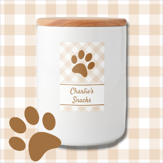 Étiquette Pour Bocaux Motif Gingham Brun Beige Blanc Nom de Patte Neutre