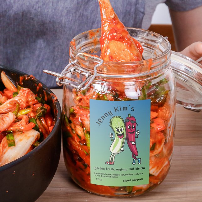 Étiquette Pour Bocaux Napa et Pepper Pals Drôle Cartoon Kimchi (Créateur téléchargé)