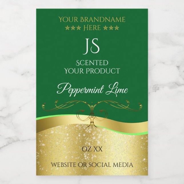 Étiquette Pour Bocaux Noble Wavy Gold Décor Vert foncé Monogramme Étique (Étiquettes simples)