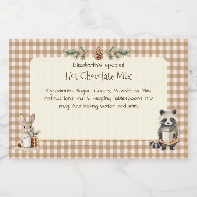 Étiquette Pour Bocaux Noël Chocolat chaud Mélanger Petits animaux En vic (Étiquettes simples)