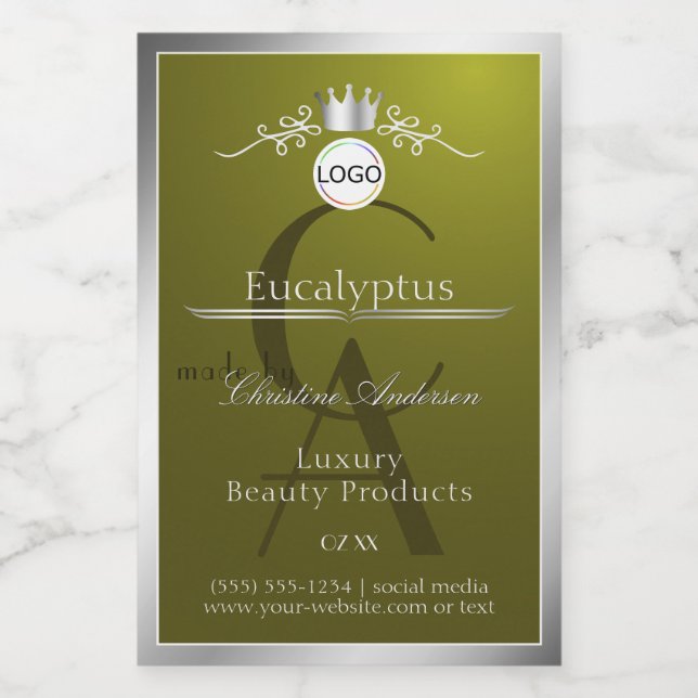 Étiquette Pour Bocaux Olive Product Label Silver Frame Logo and Monogram (Étiquettes simples)