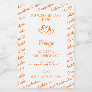 Étiquette Pour Bocaux Orange et blanc Mots Cloud Produit Coeurs Étiquett