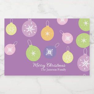 Étiquette Pour Bocaux Ornements de Noël Pastel Flocons de Neige Violet