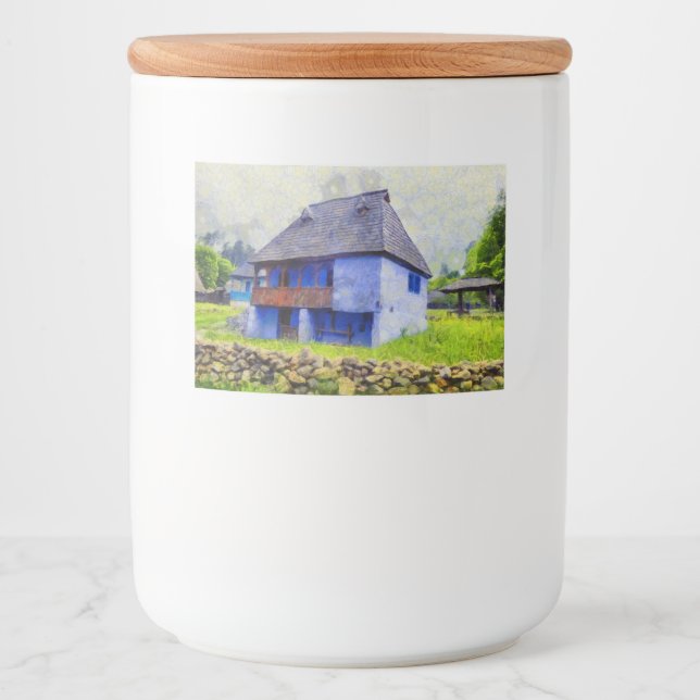 Étiquette Pour Bocaux Peinture de maison bleue (Devant)