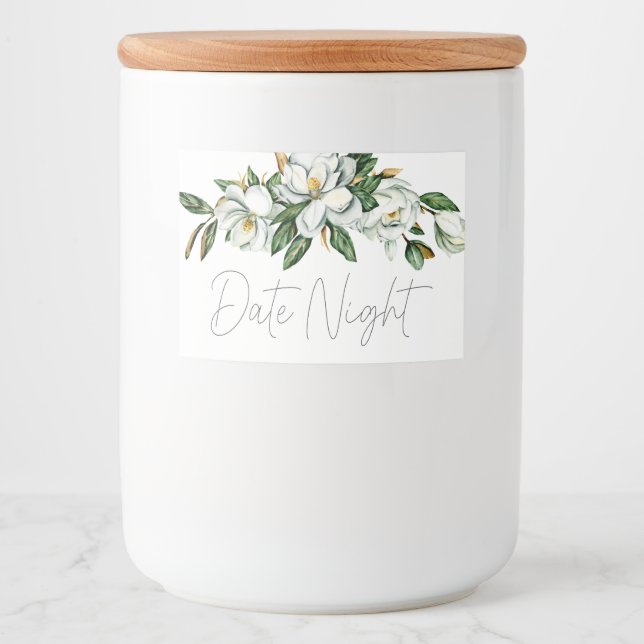 Étiquette Pour Bocaux Pot de nuit de date rustique floral Magnolia blanc (Devant)