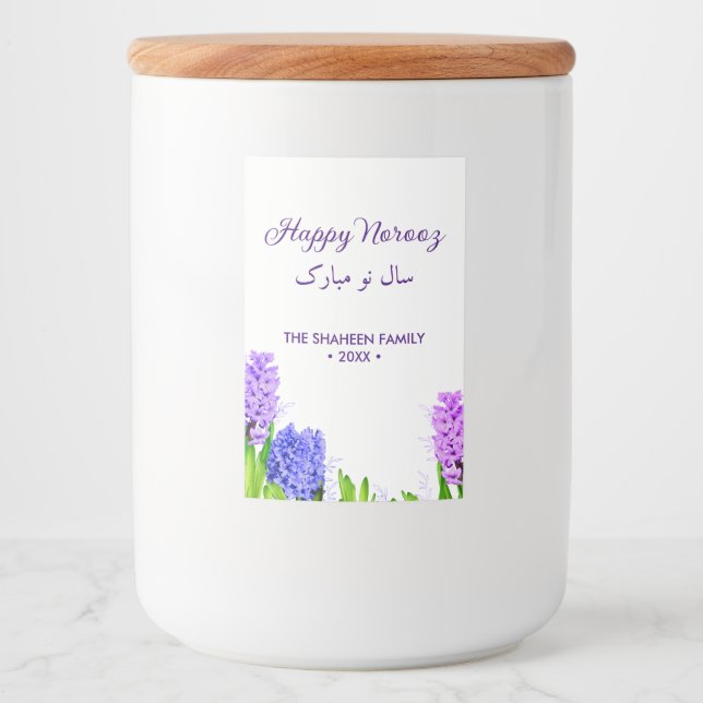 Étiquette Pour Bocaux Purple Blue Rose Joyeux Norooz Hyacinth Flowers (Devant)