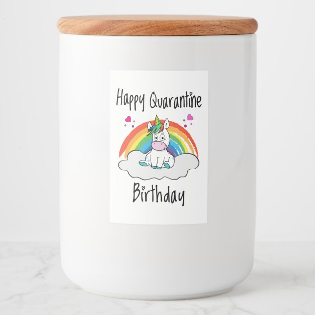 Étiquette Pour Bocaux Quarantine Anniversaire Unicorn arc-en-ciel (Devant)