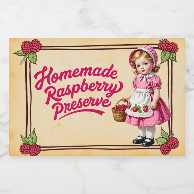 Étiquette Pour Bocaux Réserve de framboise maison - Vintage (Étiquettes simples)