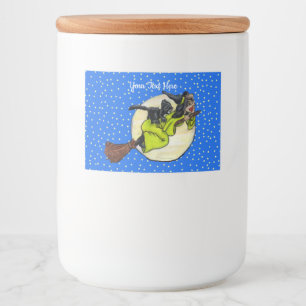 Étiquette Pour Bocaux Robe verte de sorcière mignonne sur Broom Cat Lune