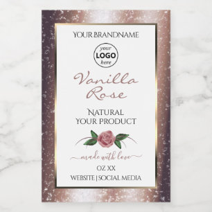 Étiquette Pour Bocaux Rose Floral Parties scintillant or Blanc Produit É