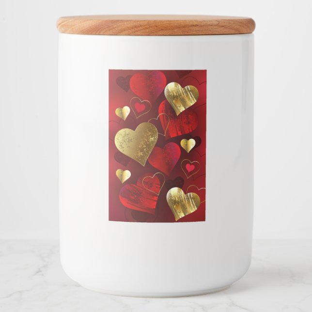 Étiquette Pour Bocaux Saint-Valentin dorés et rouges (Devant)