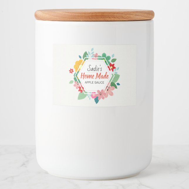 Étiquette Pour Bocaux Sauce à la pomme d'hexagone de fleurs (Devant)