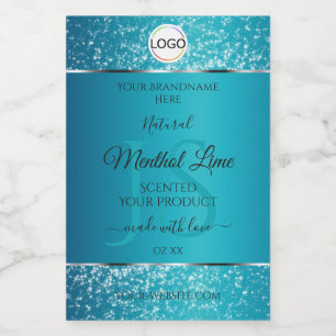 Étiquette Pour Bocaux Shimmery Turquoise Logo Initiales Parties scintill