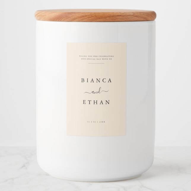 Étiquette Pour Bocaux Simple Elegant Mariage beige et noir (Devant)