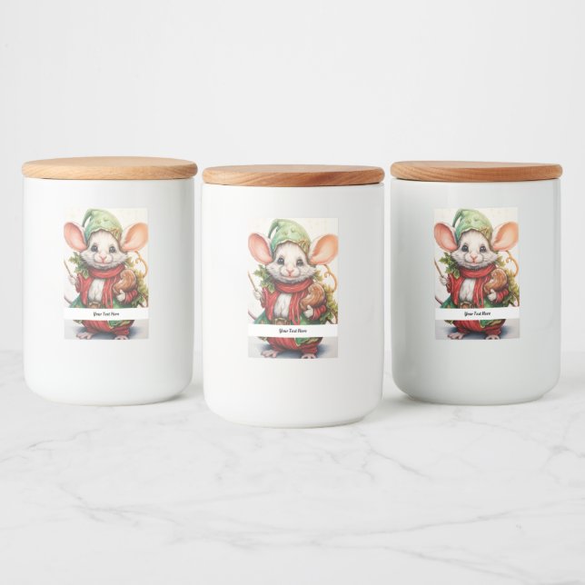Étiquette Pour Bocaux Souris de Noël 46 Votre texte ici (Bouteilles)