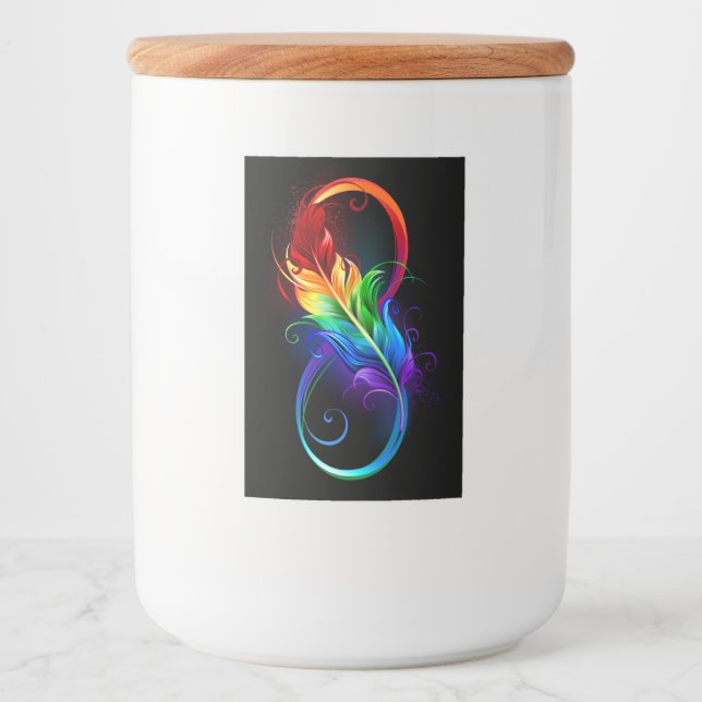 Étiquette Pour Bocaux Symbole d'infini avec plume arc-en-ciel (Devant)