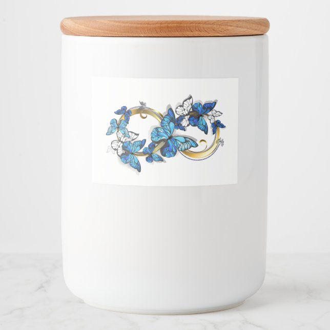 Étiquette Pour Bocaux Symbole infini de papillons Morpho bleus (Devant)