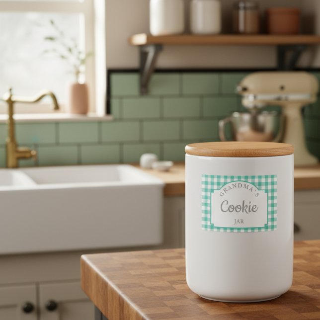 Étiquette Pour Bocaux Typographie moderne de En vichy Turquoise fille (Modern Girly Teal Gingham Typography Food Label)