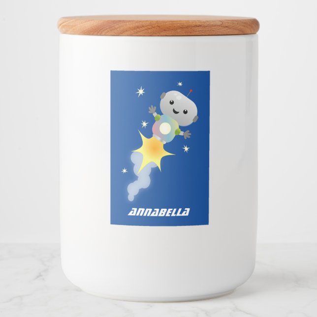 Étiquette Pour Bocaux Un mignon robot volant dans l'espace dessin animé (Devant)