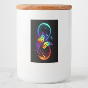Étiquette Pour Bocaux Vibrant infinity with rainbow butterfly on black
