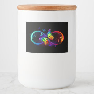 Étiquette Pour Bocaux Vibrant infinity with rainbow butterfly on black