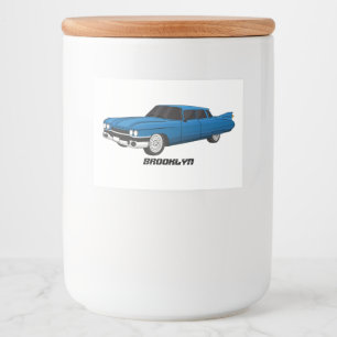 Étiquette Pour Bocaux Voiture classique bleue fraîche de 1959