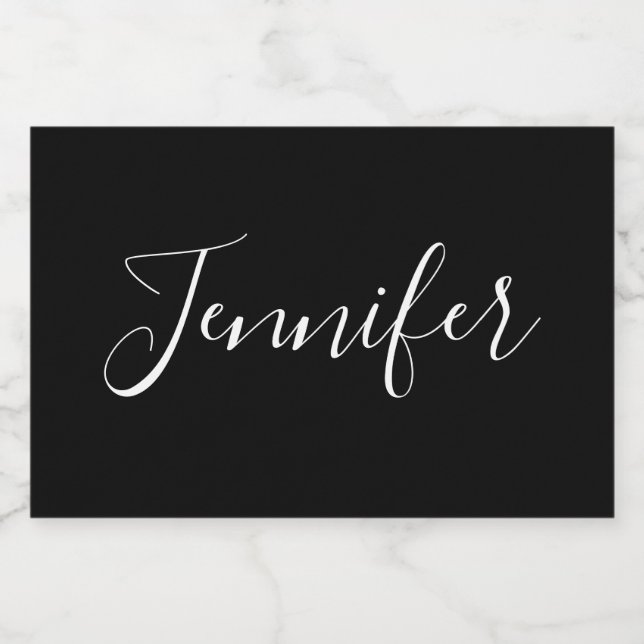 Étiquette Pour Bocaux Votre nom | Élégant script blanc sur noir (Étiquettes simples)