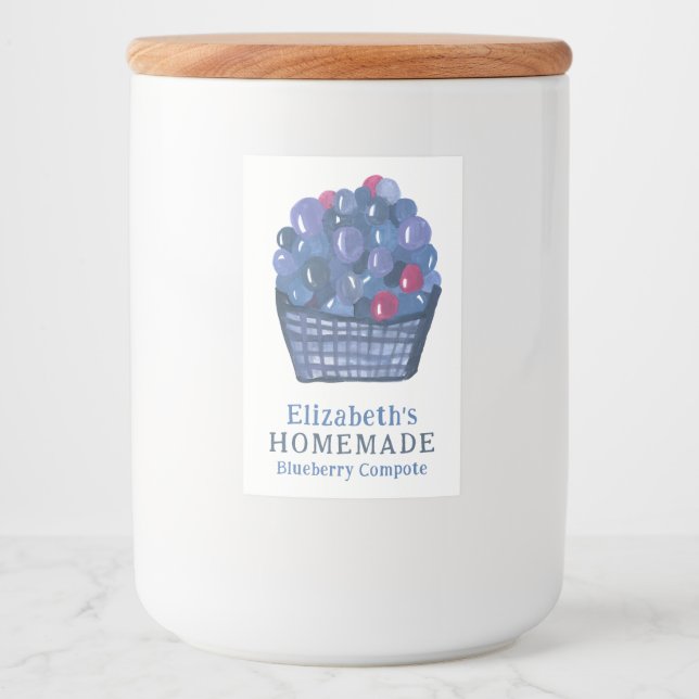 Étiquette Pour Bocaux Watercolor Blueberry Basket Custom Homemade Jam (Devant)