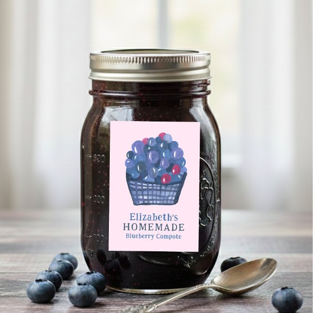 Étiquette Pour Bocaux Watercolor Blueberry Basket Custom Homemade Jam (Watercolor Blueberry Basket Custom Homemade Jam Food Label
)