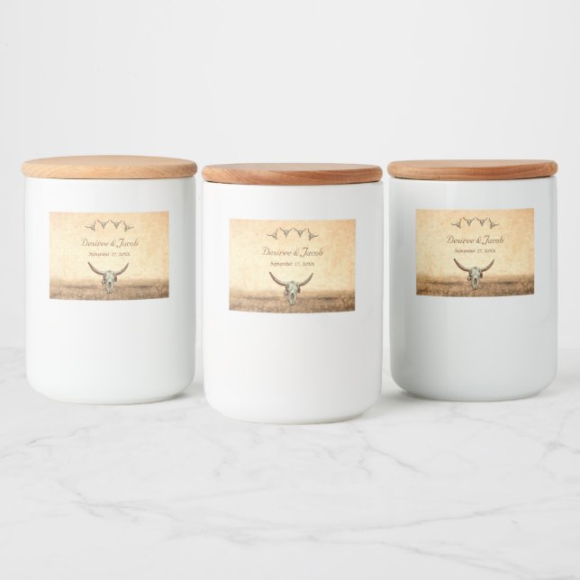 Étiquette Pour Bocaux Western Rustic Mariage Pays Vache Taureau crâne (Bouteilles)