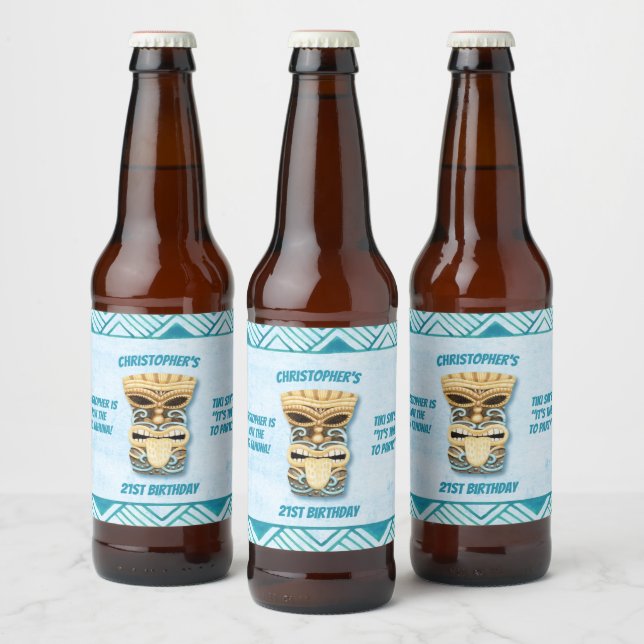 Étiquette Pour Bouteilles De Bière 21e anniversaire personnalisé Tiki Hawaiian Luau (Bouteilles)