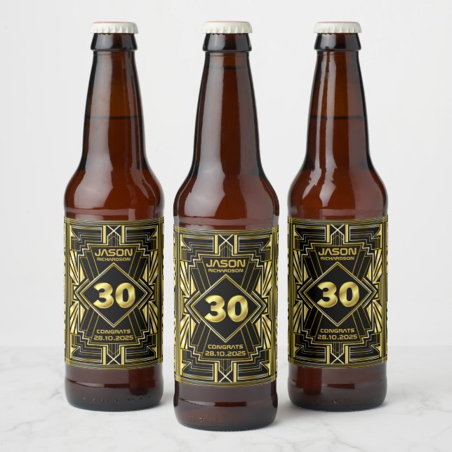 Étiquette Pour Bouteilles De Bière 30e anniversaire Art Déco Gold Black Great Gatsby (Bouteilles)