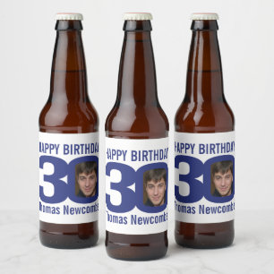 Étiquette Pour Bouteilles De Bière 30e anniversaire nom personnalisé marine bleu blan
