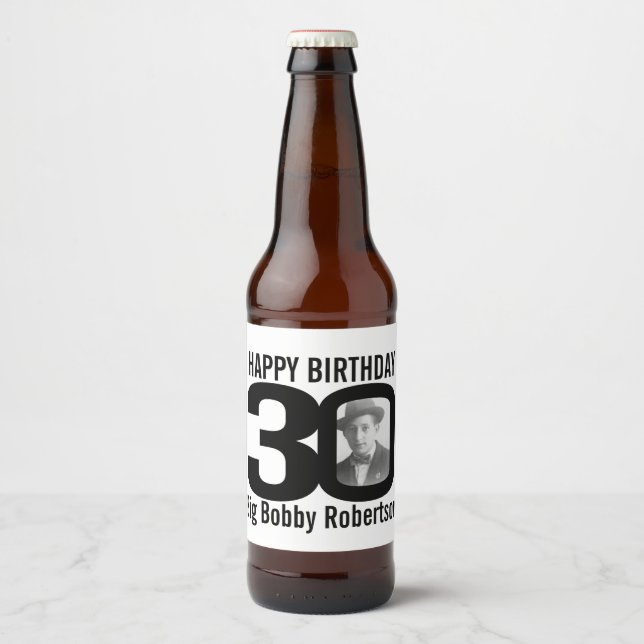 Étiquette Pour Bouteilles De Bière 30e anniversaire personnalisable nom photo étiquet (Devant)
