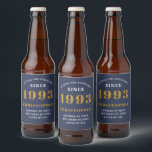 Étiquette Pour Bouteilles De Bière 30th Birthday Born 1993 Ajouter Nom Blue Gold<br><div class="desc">Anniversaire personnalisé ajoutez votre nom et étiquette de bière année. Modifiez le nom et l'année avec le modèle fourni. Un magnifique accessoire de fête d'anniversaire bleu personnalisé. Plus de cadeaux et de fournitures de fête disponibles avec le design "de normes de fixation" dans le magasin.</div>