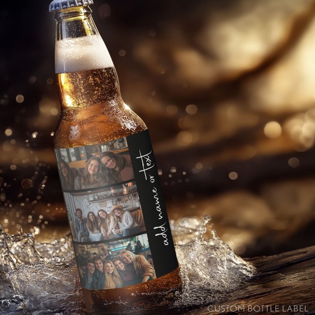 Étiquette Pour Bouteilles De Bière 3 Photos tendance noir & blanc nom de script moder (Custom Beer Bottle Label - Photo Label)