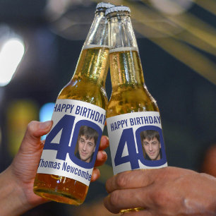 Étiquette Pour Bouteilles De Bière 40e anniversaire nom personnalisé marine bleu bla