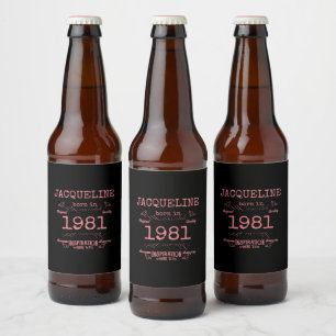 Étiquette Pour Bouteilles De Bière 40e anniversaire personnalisé 1981 Fille noire ros