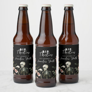 Étiquette Pour Bouteilles De Bière 40e anniversaire RIP Skeleton Pink Floral Party