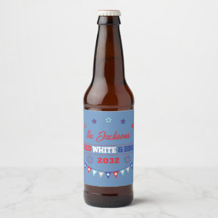 Étiquette Pour Bouteilles De Bière 4 juillet Rouge blanc et BBQ nom de famille patrio