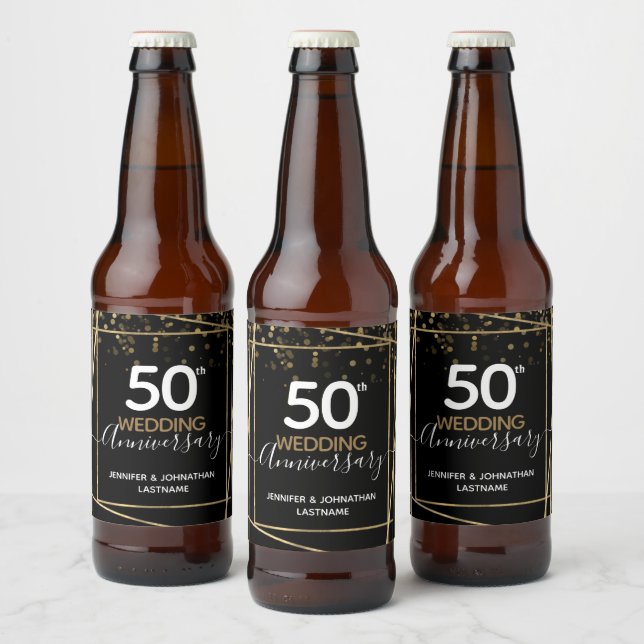 Étiquette Pour Bouteilles De Bière 50e anniversaire Gold Border Favor (Bouteilles)