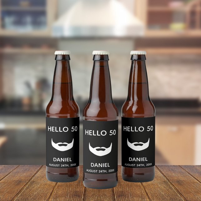 Étiquette Pour Bouteilles De Bière 50e anniversaire noir barbe blanche hommes gars fu (Créateur téléchargé)