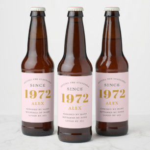 Étiquette Pour Bouteilles De Bière 50e anniversaire Nom 1972 Rose Grey Elegant Chic