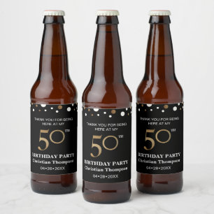 Étiquette Pour Bouteilles De Bière 50e anniversaire, thème or et noir, merci