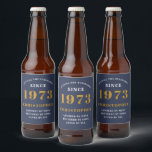 Étiquette Pour Bouteilles De Bière 50th Birthday Born 1973 Ajouter Nom Blue Gold<br><div class="desc">Anniversaire personnalisé ajoutez votre nom et étiquette de bière année. Modifiez le nom et l'année avec le modèle fourni. Un magnifique accessoire de fête d'anniversaire bleu personnalisé. Plus de cadeaux et de fournitures de fête disponibles avec le design "de normes de fixation" dans le magasin.</div>
