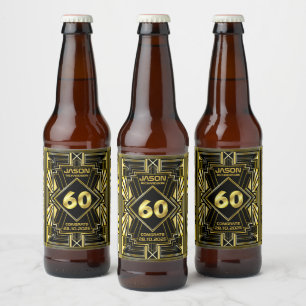 Étiquette Pour Bouteilles De Bière 60e anniversaire Art Déco Gold Black Great Gatsby