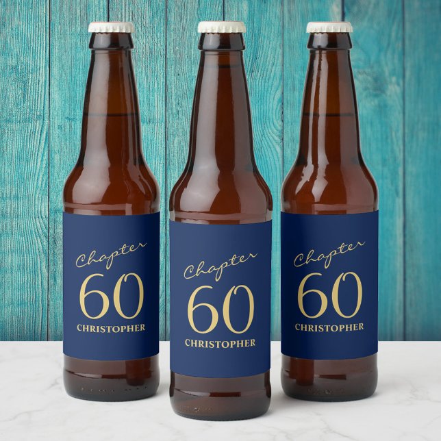 Étiquette Pour Bouteilles De Bière 60e anniversaire Blue Gold (Créateur téléchargé)